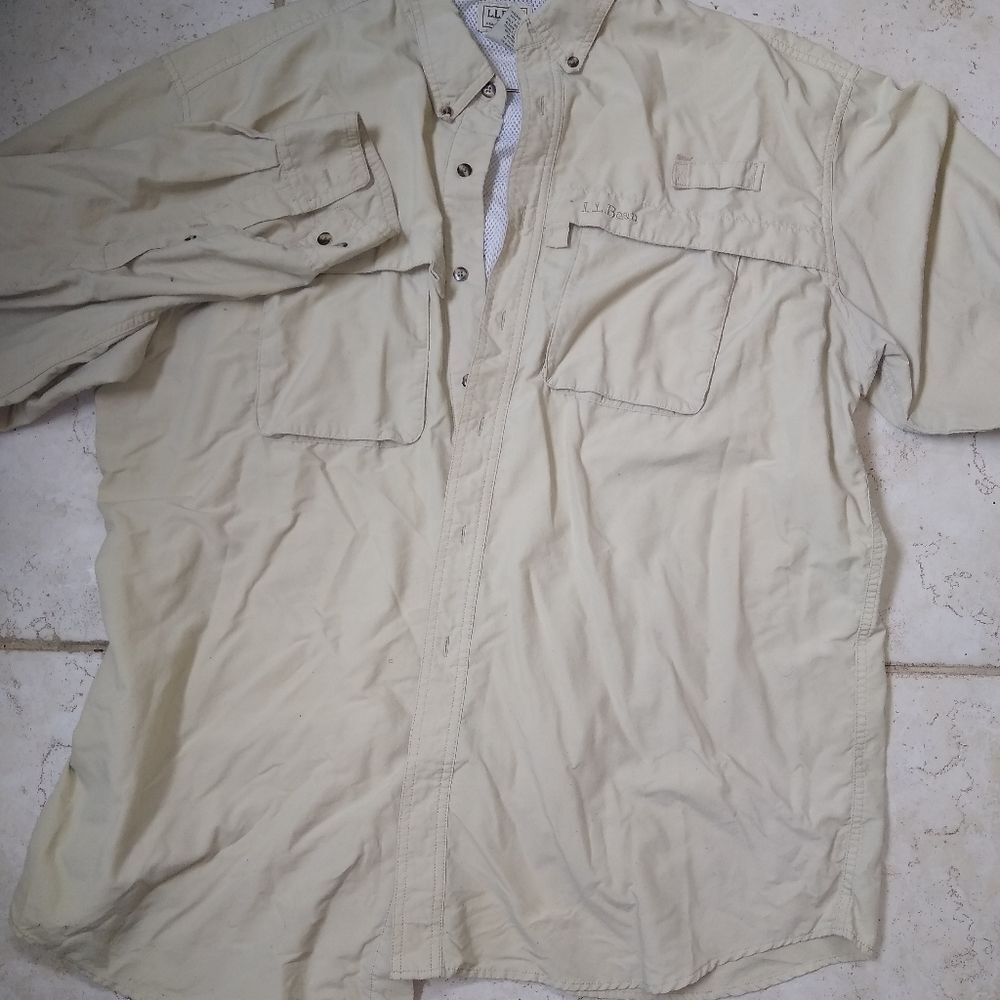 L.L. Bean Tropicwear Fishing Shirt Mens Tall ( XL)Tan Vented Roll Up Sleeve